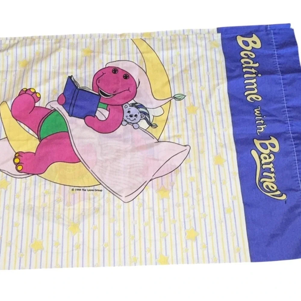 Vintage 1994 Bedtime with Barney Dinosaur Pillowcase Purple 90s Lyons Group Rare